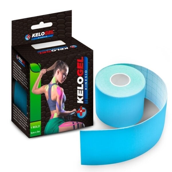 FITA KINÉSIO TAPE BANDAGEM ELÁSTICA KELOGEL PREMIUM 5CMX5M 1UN COR AZUL CLARO - SKU CM1KK5CM5M2