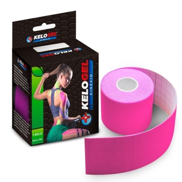 FITA KINÉSIO TAPE BANDAGEM ELÁSTICA KELOGEL PREMIUM 5CMX5M 1UN COR ROSA - SKU CM1KK5CM5M10